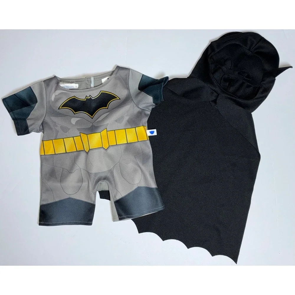 Build-A-Bear‎ Batman Costume 2pc Set Grey Romper Black Hooded Cape DC Comics